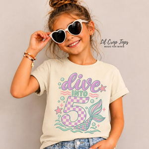5th Birthday Mermaid Shirt for Girls, Dive Into Five Shirt, Mermaid 5th Birthday Outfit, Girl Turning 5 Tee, Under the Sea Birthday Shirt