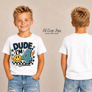 4th Birthday Shirt, Dude I'm 4 Shirt, Fourth Birthday Shirt, 4 Year Old Birthday Outfit, Boys Girls Birthday Tee, Toddler Birthday Gift