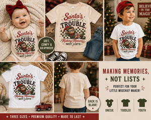 Santa's Little Trouble Christmas Shirt, Funny Elf Shirt, Baby Christmas Bodysuit, Toddler Holiday Tee, Naughty List Shirt, Retro Christmas Tee