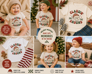 Clausin Around Christmas Shirt, Funny Christmas Shirt, Smiley Face Christmas Tee, Toddler Christmas Shirt, Baby Holiday Outfit, Retro Christmas Shirt