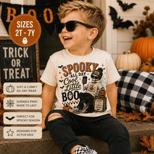 Spooky All Day Cool Little Boo Shirt, Halloween Toddler Shirt, Baby Halloween Bodysuit, Skeleton Halloween Shirt, Vintage Halloween Tee, Spooky Season Outfit