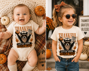 Funny Thanksgiving Shirt for Kids, Raccoon Thanksgiving Tee, Little Dude Gobble Mode Shirt, Toddler Thanksgiving Outfit, Fall Kids Shirt