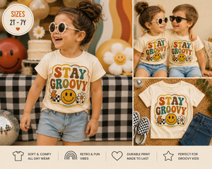 Stay Groovy Shirt, Retro Smiley Face Shirt, Toddler Graphic Tee, Boho Kids Shirt, Groovy Daisy Shirt, Vintage Rainbow Tee, Cute Kids Outfit
