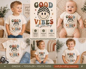 Good Vibes Kids Shirt, Retro Smiley Face Shirt, Toddler Graphic Tee, Baby Bodysuit, Groovy Kids Shirt, Boys Girls Everyday Tee
