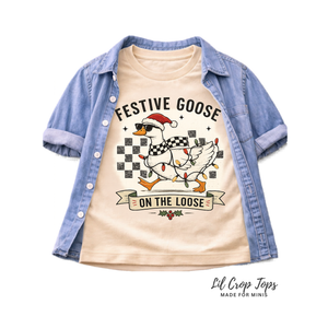 Festive Goose on the Loose Shirt, Funny Christmas Goose Shirt, Toddler Christmas Shirt, Baby Christmas Bodysuit, Retro Holiday Shirt, Kids Christmas Tee