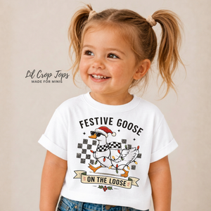 Festive Goose on the Loose Shirt, Funny Christmas Goose Shirt, Toddler Christmas Shirt, Baby Christmas Bodysuit, Retro Holiday Shirt, Kids Christmas Tee