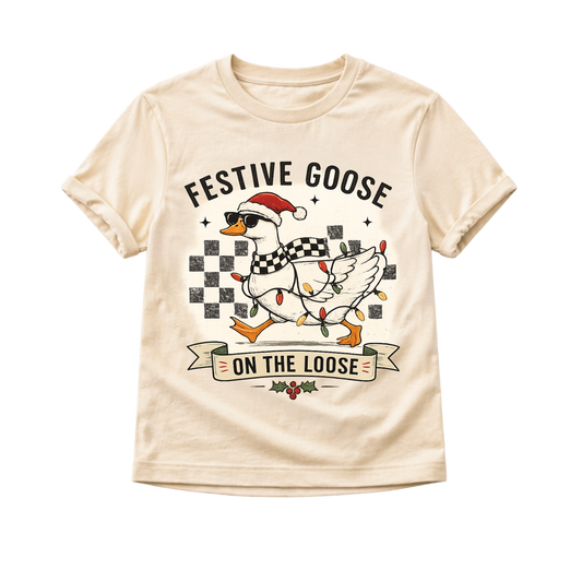 Festive Goose on the Loose Shirt, Funny Christmas Goose Shirt, Toddler Christmas Shirt, Baby Christmas Bodysuit, Retro Holiday Shirt, Kids Christmas Tee