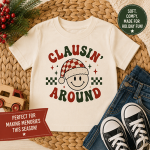 Clausin Around Christmas Shirt, Funny Christmas Shirt, Smiley Face Christmas Tee, Toddler Christmas Shirt, Baby Holiday Outfit, Retro Christmas Shirt