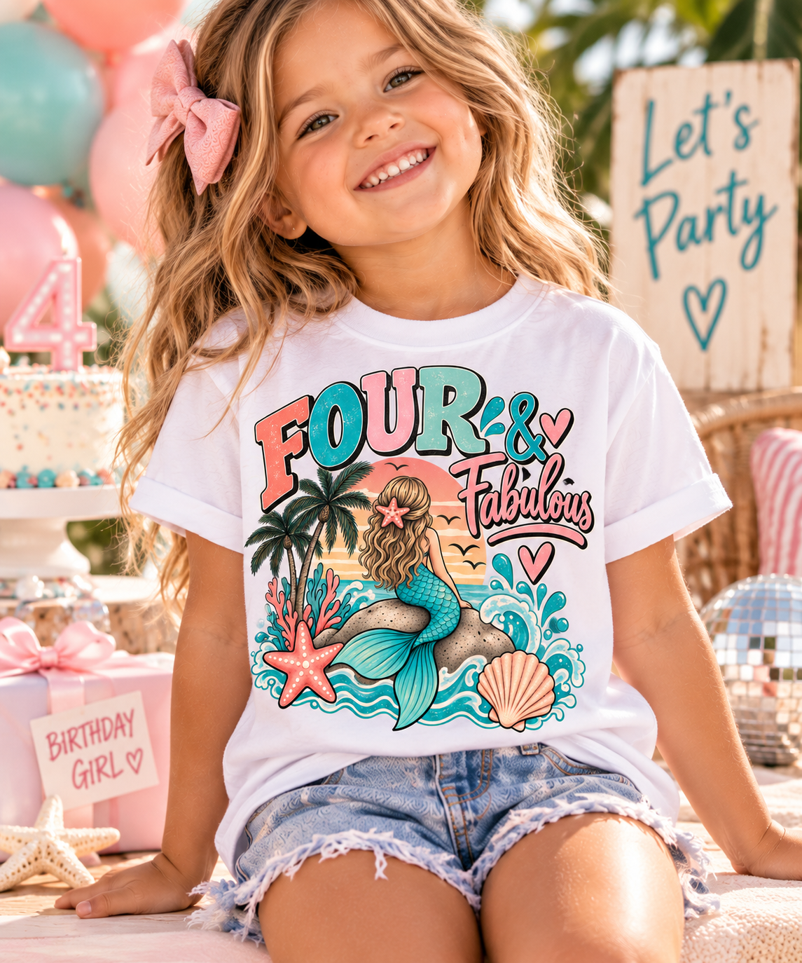 4th Birthday Mermaid Shirt, Four and Fabulous Shirt, Girls 4th Birthday Shirt, Mermaid Birthday Tee, Under the Sea Birthday Outfit