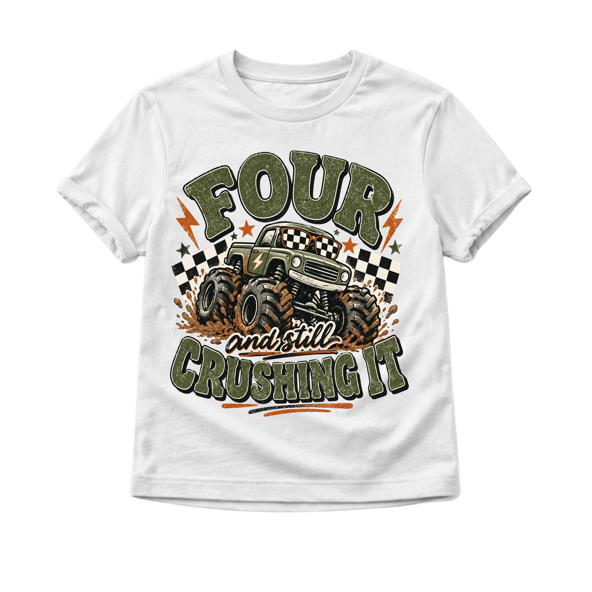4th Birthday Boy Shirt, Monster Truck Birthday Shirt, Four and Still Crushing It, 4 Year Old Boy Birthday Outfit, Monster Truck Party Tee