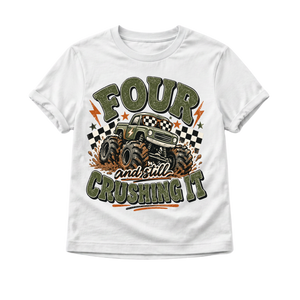 4th Birthday Boy Shirt, Monster Truck Birthday Shirt, Four and Still Crushing It, 4 Year Old Boy Birthday Outfit, Monster Truck Party Tee