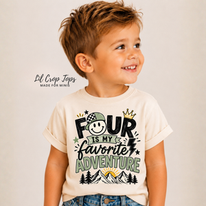 4th Birthday Shirt for Boys, Four Is My Favorite Adventure Shirt, 4 Year Old Birthday Outfit, Outdoor Birthday Tee, Turning Four Shirt