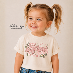 Custom Name Shirt for Girls, Personalized Toddler Shirt, Floral Name Shirt, Retro Kids Tee, Boutique Girl Shirt, Custom Birthday Gift