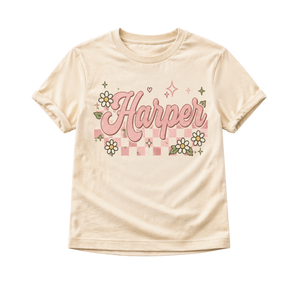 Custom Name Shirt for Girls, Personalized Toddler Shirt, Floral Name Shirt, Retro Kids Tee, Boutique Girl Shirt, Custom Birthday Gift