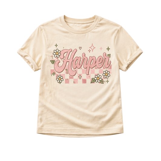 Custom Name Shirt for Girls, Personalized Toddler Shirt, Floral Name Shirt, Retro Kids Tee, Boutique Girl Shirt, Custom Birthday Gift