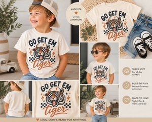 Tiger Shirt for Kids, Go Get Em Tiger Tee, Toddler Graphic Shirt, Retro Tiger Kids Tee, Wild Animal Shirt, Tiger Lover Gift