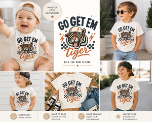Tiger Shirt for Kids, Go Get Em Tiger Tee, Toddler Graphic Shirt, Retro Tiger Kids Tee, Wild Animal Shirt, Tiger Lover Gift