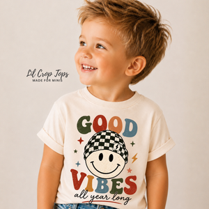 Good Vibes Kids Shirt, Retro Smiley Face Shirt, Toddler Graphic Tee, Baby Bodysuit, Groovy Kids Shirt, Boys Girls Everyday Tee