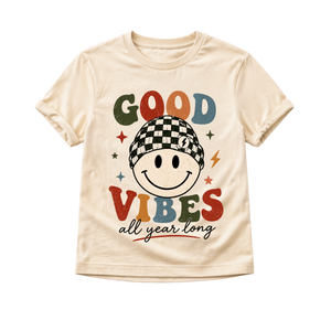 Good Vibes Kids Shirt, Retro Smiley Face Shirt, Toddler Graphic Tee, Baby Bodysuit, Groovy Kids Shirt, Boys Girls Everyday Tee