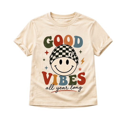 Good Vibes Kids Shirt, Retro Smiley Face Shirt, Toddler Graphic Tee, Baby Bodysuit, Groovy Kids Shirt, Boys Girls Everyday Tee