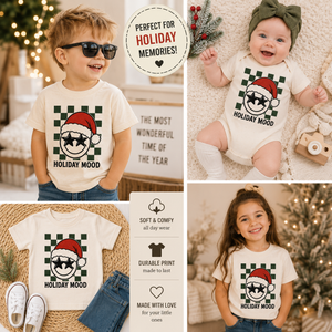 Holiday Mood Christmas Shirt, Smiley Face Christmas Shirt, Toddler Christmas Shirt, Baby Christmas Bodysuit, Kids Holiday Tee, Retro Christmas Outfit
