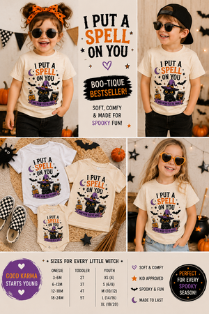 I Put a Spell on You Shirt, Black Cat Halloween Shirt, Toddler Halloween Shirt, Baby Halloween Bodysuit, Cute Witch Shirt, Spooky Season Kids T