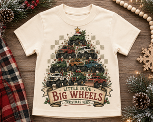 Monster Truck Christmas Shirt for Boys, Little Dude Big Wheels Tee, Toddler Holiday Shirt, Truck Lover Christmas Outfit, Kids Christmas Shirt