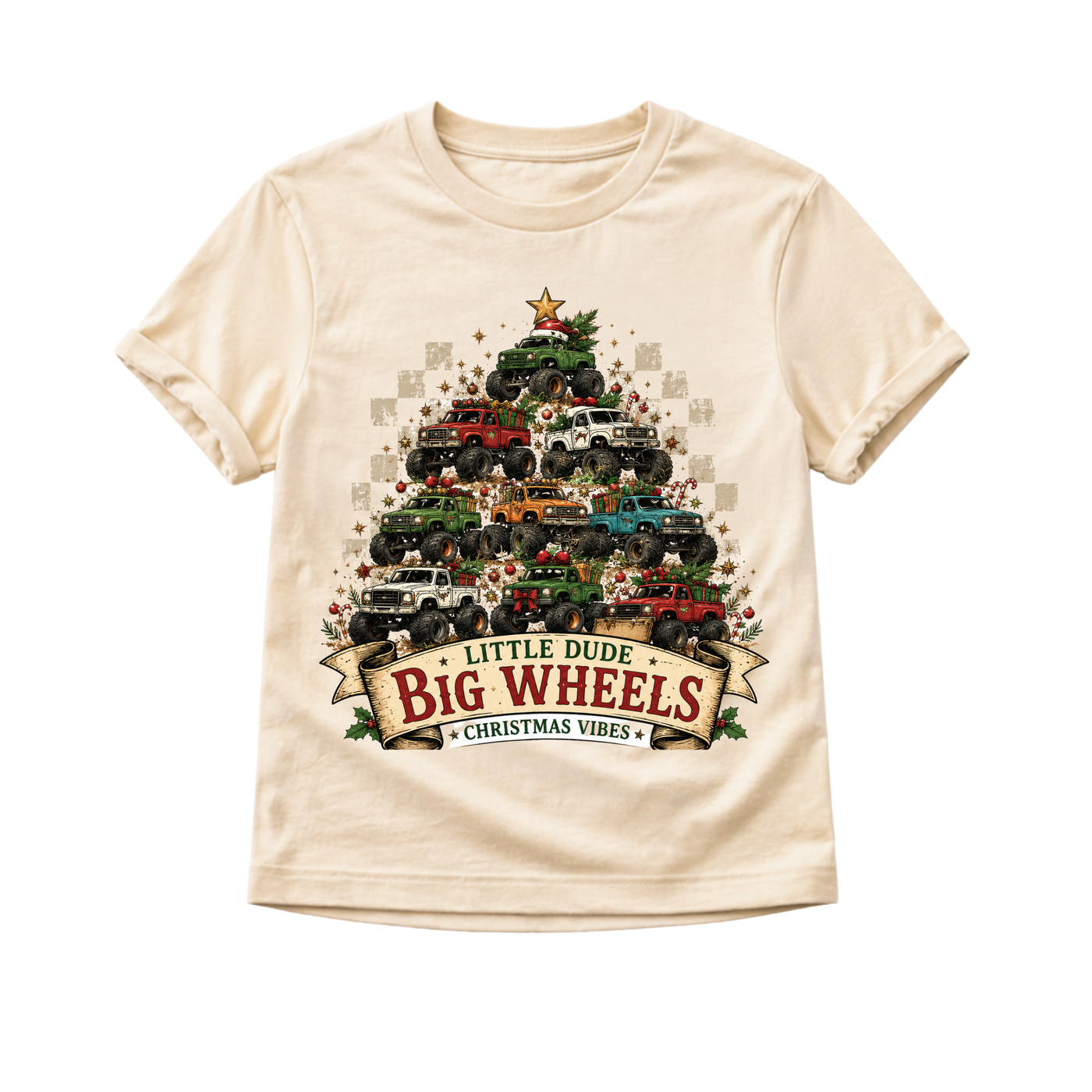 Monster Truck Christmas Shirt for Boys, Little Dude Big Wheels Tee, Toddler Holiday Shirt, Truck Lover Christmas Outfit, Kids Christmas Shirt