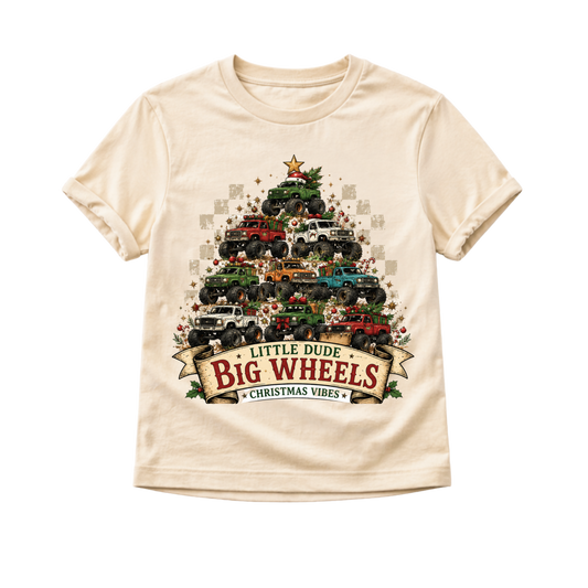 Monster Truck Christmas Shirt for Boys, Little Dude Big Wheels Tee, Toddler Holiday Shirt, Truck Lover Christmas Outfit, Kids Christmas Shirt