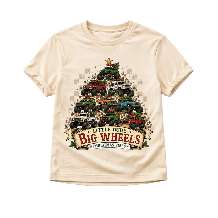 Monster Truck Christmas Shirt for Boys, Little Dude Big Wheels Tee, Toddler Holiday Shirt, Truck Lover Christmas Outfit, Kids Christmas Shirt