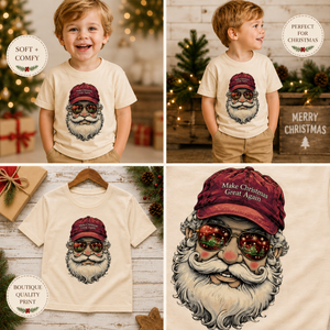 Make Christmas Great Again Santa Shirt  Funny Holiday Kids Tee  Baby Toddler Youth Christmas Shirt
