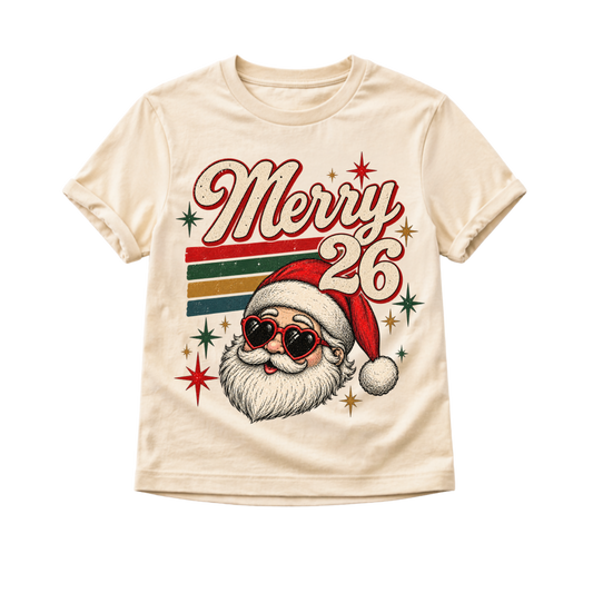 Kids Christmas Shirt 2026, Merry Christmas Toddler Tee, Vintage Santa Shirt, Baby Christmas Bodysuit, Retro Holiday Outfit for Kids