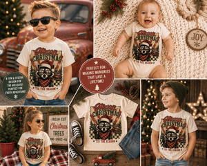 Kids Christmas Shirt, Merry Christmas Raccoon Tee, Toddler Christmas Shirt, Baby Christmas Bodysuit, Retro Holiday Outfit