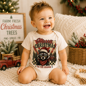 Kids Christmas Shirt, Merry Christmas Raccoon Tee, Toddler Christmas Shirt, Baby Christmas Bodysuit, Retro Holiday Outfit