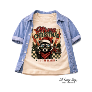 Kids Christmas Shirt, Merry Christmas Raccoon Tee, Toddler Christmas Shirt, Baby Christmas Bodysuit, Retro Holiday Outfit
