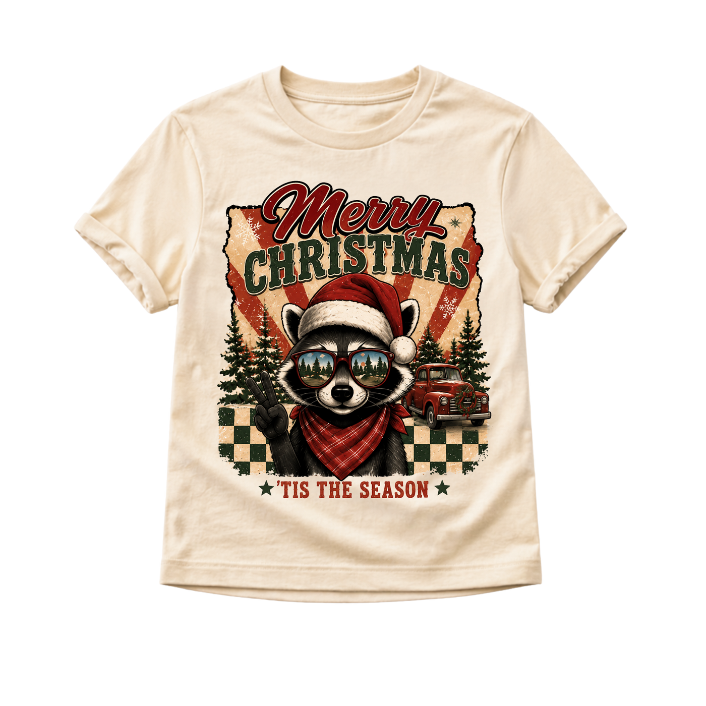 Kids Christmas Shirt, Merry Christmas Raccoon Tee, Toddler Christmas Shirt, Baby Christmas Bodysuit, Retro Holiday Outfit
