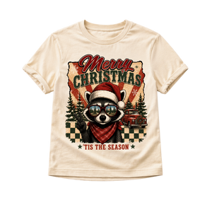 Kids Christmas Shirt, Merry Christmas Raccoon Tee, Toddler Christmas Shirt, Baby Christmas Bodysuit, Retro Holiday Outfit