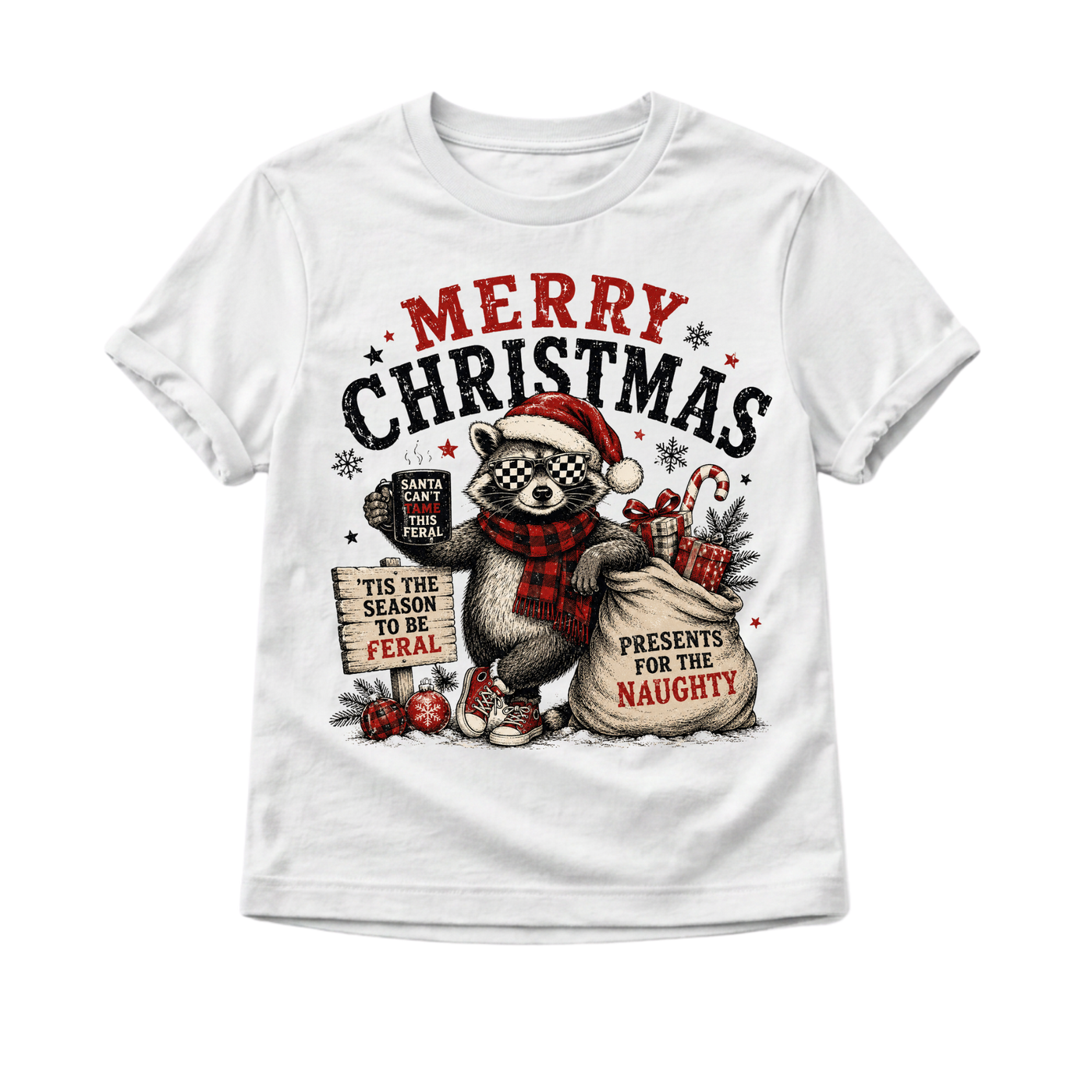 Funny Raccoon Christmas Shirt, Merry Christmas Raccoon Shirt, Toddler Christmas Shirt, Baby Christmas Bodysuit, Retro Holiday Shirt, Woodland Christmas Tee