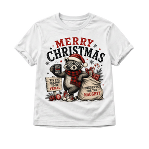 Funny Raccoon Christmas Shirt, Merry Christmas Raccoon Shirt, Toddler Christmas Shirt, Baby Christmas Bodysuit, Retro Holiday Shirt, Woodland Christmas Tee