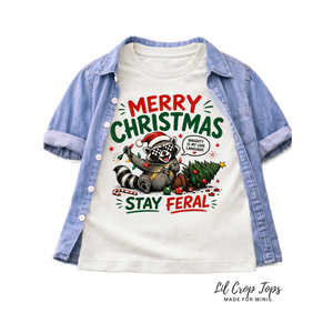 Merry Christmas Stay Feral Shirt, Funny Raccoon Christmas Shirt, Toddler Christmas Shirt, Baby Christmas Bodysuit, Retro Holiday Tee, Kids Christmas Outfit