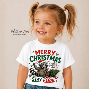 Merry Christmas Stay Feral Shirt, Funny Raccoon Christmas Shirt, Toddler Christmas Shirt, Baby Christmas Bodysuit, Retro Holiday Tee, Kids Christmas Outfit