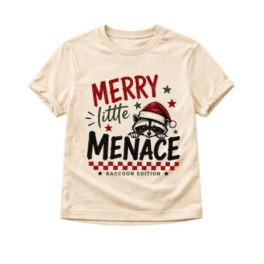 Merry Little Menace Shirt, Funny Christmas Baby Bodysuit, Raccoon Christmas Shirt, Toddler Christmas Outfit, Baby Holiday Shirt, First Christmas Gift