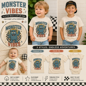 Monster Vibes Shirt, Cute Monster Shirt, Toddler Graphic Tee, Baby Monster Bodysuit, Retro Kids Shirt, Funny Monster Tee, Toddler Outfit