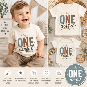 One-derful First Birthday Shirt, First Birthday Outfit, Neutral Birthday Shirt, Cake Smash Outfit, One Year Old Shirt, Birthday Boy Girl Tee