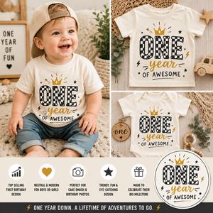 One Year of Awesome First Birthday Shirt, First Birthday Outfit, Cake Smash Shirt, Birthday Boy Tee, Birthday Girl Outfit, One Year Old Shirt