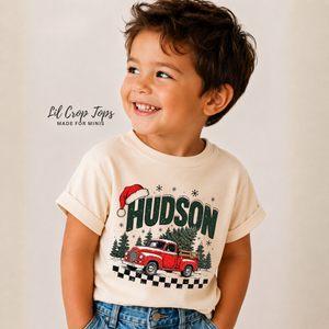 Personalized Christmas Truck Shirt, Custom Name Christmas Shirt, Vintage Red Truck Christmas Tee, Toddler Christmas Shirt, Kids Holiday Shirt, Christmas Gift