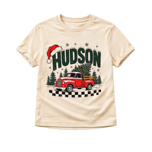 Personalized Christmas Truck Shirt, Custom Name Christmas Shirt, Vintage Red Truck Christmas Tee, Toddler Christmas Shirt, Kids Holiday Shirt, Christmas Gift