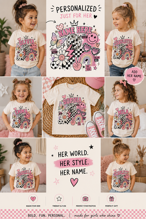 Personalized Girls Shirt, Custom Name Toddler Tee, Girls Name Shirt, Personalized Kids Shirt, Retro Girl Graphic Tee, Birthday Gift for Girl