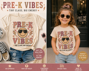 Pre K Vibes Back to School Shirt, First Day of Preschool Shirt, Toddler School Outfit, Retro Smiley Face Shirt, Preschool Tee