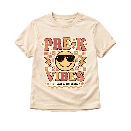 Pre K Vibes Back to School Shirt, First Day of Preschool Shirt, Toddler School Outfit, Retro Smiley Face Shirt, Preschool Tee